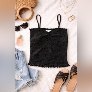 Madewell Black Smocked Tank Top Textured Stretch Cami Ruffle Hem Size Small